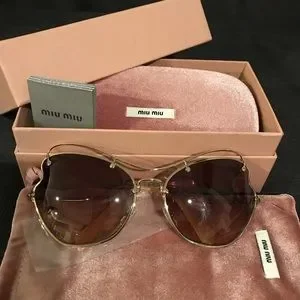Miu Miu | Accessories | Miu Miu Mu56rs Brown Gold Sunglasses  display picture 3